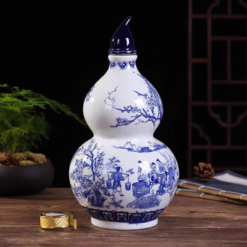 1/2/5/10kg jingdezhen ceramic blue and white gourd empty wine bottle bulk wine jar wine jar sealed wine set 1kg gourd + buckle 1 piece 500ml