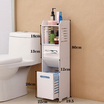 Jusheng bathroom sandwich rack floor-to-ceiling toilet storage cabinet waterproof storage bathroom narrow toilet side cabinet with trash can 80 high with trash can 22 wide