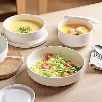 Modern housewife ceramic steamed egg bowl with lid, household egg custard and bird's nest cup, water-proof stew pot, soup cup, pure white stew pot, 6-inch steamed egg plate (deep version 650ml)