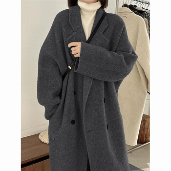 Garnuo high-end gray woolen coat for women mid-length 2025 autumn and winter korean hepburn style small woolen coat dark gray regular lining l 116-130 catties
