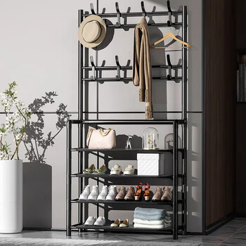 Jinlongxing shoe rack doorway multi-layer floor-standing shoe cabinet coat rack metal clothes hanger all-in-one home four-layer 60cm