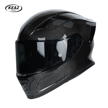 Keaz motorcycle helmet carbon fiber full-face helmet spring, autumn and winter men's and women's lightning helmet safety 3c certified motorcycle imitation race carbon fiber 3k obsidian black xl (59-60cm)