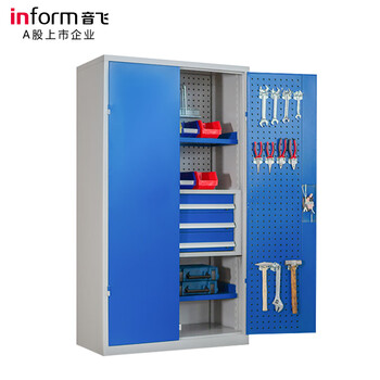 Inform heavy-duty tool cabinet metal cabinet workshop double door thickened tool cabinet mobile storage cabinet parts storage cabinet multi-functional tool cabinet with hanging plate three drawers and two boards
