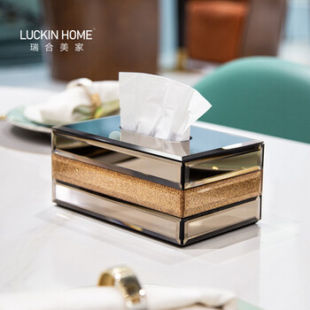 Ruihemijia high-end tissue box art tissue box living room home bedroom coffee table dining table high-end club villa elegant and simple light luxury stitching tissue box 21*13*9.5cm