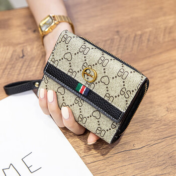 Kuqi kangaroo 2025 chinese valentine's day wallet women's short card holder wallet all-in-one bag folding niche design large capacity small and simple black (20 card slots upgrade)