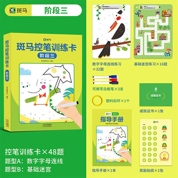 3-6 year old zebra graded pen control training card (stage 3) pen and line training copybook early education toy can be erased and written repeatedly, suitable for kindergarten primary school students