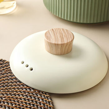Ceramic pot lid, anti-scalding wooden citron handle, round casserole lid, stew pot lid, thickened simple soup pot lid, light beige wood grain pot lid diameter 20cm