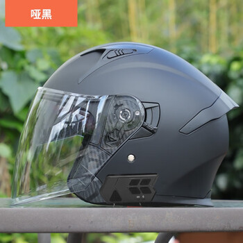 Lanyue motorcycle helmet half helmet with bluetooth headset double lens battery vehicle safety helmet three-quarter helmet 3/4 matt black (with bluetooth headset) 2xl