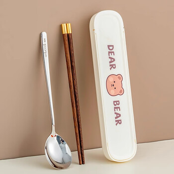 Onlycook primary school students portable tableware wooden chopsticks spoon set 316l antibacterial stainless steel storage box for one person office worker white-antibacterial 304 portable set