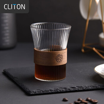 Cliton ear-hanging coffee cup japanese-style vertical pattern anti-scalding glass cup tea cup household high-value latte large-capacity concentrated cup