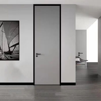 Door aluminum wood door minimalist aluminum wood door flat outside and opening inside simple hidden frame aluminum bedroom door ds-011 flat inside and opening inside