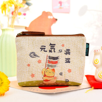 Shu guo er japanese cotton and linen canvas zippered coin bag for female students mini cute coin purse lipstick bag portable small wallet full of energy lipstick bag