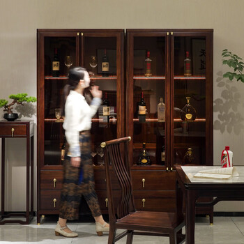 Half-ink new chinese style solid wood multifunctional storage wine cabinet foyer storage rack wall-mounted hall cabinet sideboard single wine cabinet (900*400*2000mm)