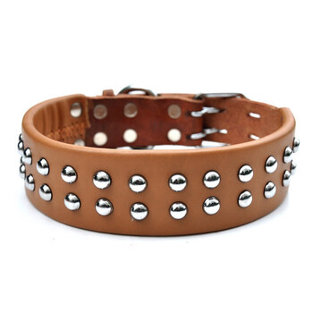 Chukchi (chukchi) large dog cowhide collar cowhide collar suitable for golden retriever german shepherd tibetan mastiff without damaging the hair xc-028 drum nails l-large dogs