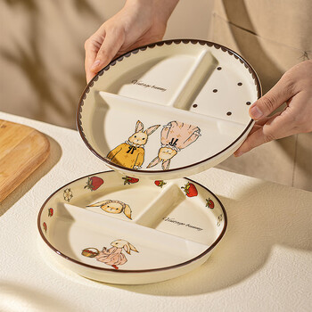 Modern housewife hera rabbit 211 grid plate ceramic children's special household fat loss and weight loss breakfast plate for adults hera rabbit round grid plate-strawberry