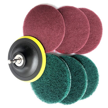 Electric cleaning brush disc drill brush floor tile carpet cleaning brush car wheel hub scouring pad polishing 3 red 3 green scouring pads + sticky disk 7-piece set