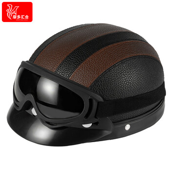 Modoconfluence bicycle helmet retro men's and women's all-season half helmet cycling protective helmet ear protection neck protection winter warm leather helmet black brown (goggles included)