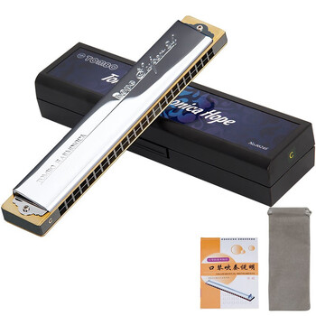 Tombo tongbao 6624s harmonica 24 holes advanced performance polyphonic harmonica thickened copper seat plate for beginners beginners 24 holes 6624s-#d key=be key
