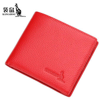 Kangaroo women's wallet genuine leather short wallet 2025 new style small cute simple student folding wallet red