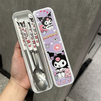 Fanxiang portable tableware box cute chopsticks spoon big-eared dog melody three-piece stainless steel suit kuku cartoon kukumi little princess (spoon + chopsticks) plus color box - subsidy