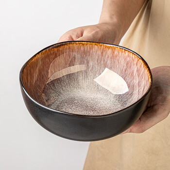 Youcci flame light luxury retro kiln-glazed tableware household ceramic rice bowl vegetable bowl soup bowl complete set of hotel high-end special-shaped meal yunmeng-6.5-inch irregular noodle bowl-flame