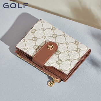 Golf (golf) printed women's wallet short large capacity card holder fashion bag women's bag multi-function money card holder women's card bag off-white with brown