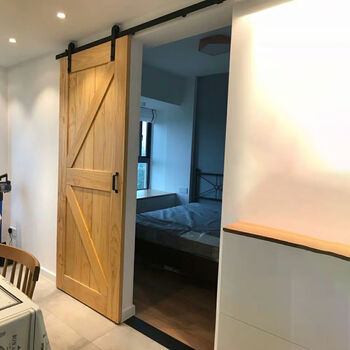 Nighttime nordic solid wood barn door sliding door kitchen bathroom sliding door home bedroom track door log hanging track door one square meter + hardware accessories (unit price)