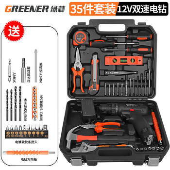 Cat hand electric drill charging household combination multifunctional electric drill toolbox set 12v two-speed electric drill 21v impact drill 12v two-speed electric drill 35-piece set