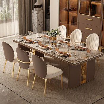 Shuoran slate dining table rectangular small apartment light luxury high-end dining table one table four chairs household dining table and chair combination 2.0 meters dining table panduola + dining chairs*6
