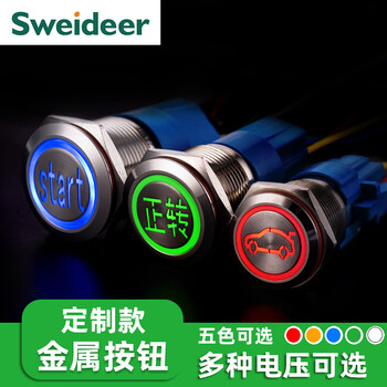 16mm 19mm 22mm customized luminous lettering waterproof metal button switch self-reset self-locking start stop other pattern lights contact customer service 12-24v 16mm with plug-in (self-reset)