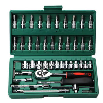 46-piece auto repair tool set, socket tool with ratchet wrench, bit combination tool set, auto parts, 46-piece socket, green box