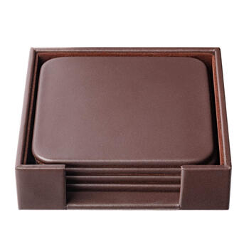 Dacasso chocolate brown leather 4 square coaster set