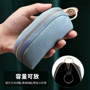 Clcey simple large capacity universal car key bag for women compact storage korean genuine leather mini key bag cover for home use light blue-dumpling bag (leather-wear-resistant) 1046