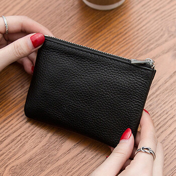 Shu guo er men and women mini coin purse ultra-thin zipper coin bag short small wallet hand key bag card bag female black
