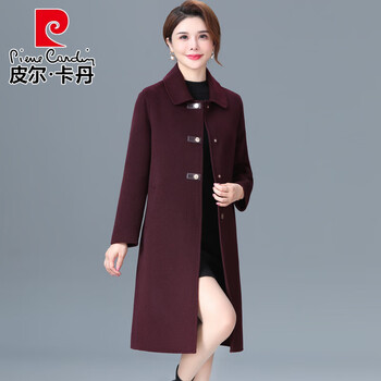 Pierre cardin mother's double-sided wool cashmere coat women's mid-length middle-aged women's clothing 2025 new autumn and winter temperament wool coat martha purple 2xl (recommended 120 catties-130 catties)