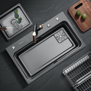 Higold matte black stretch sink 920285 stainless steel single-slot kitchen sink dishwasher basin 680*470*225mm sink 920285+faucet 980128