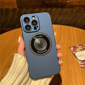 Suitable for skin-feel matte magnetic suction apple 14 promax mobile phone case iphone 15 pro exposed label with lens film dustproof 1312pm full package missing label magnetic suction, matte texture navy blue iphone 14 plus