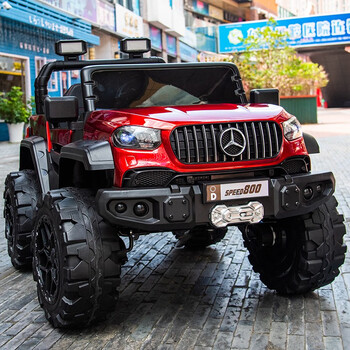 Jisu children's electric car four-wheel can sit adults and two children's toys remote control stroller four-wheel drive off-road vehicle painted red four-wheel drive full function + 10a large battery