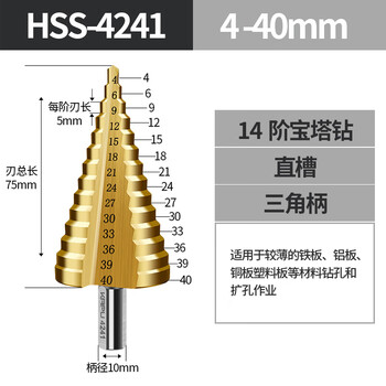 Boletong step drill bit multi-functional hole punch pagoda drill bit metal stainless steel aluminum iron plate drill bit 4241 type 4-40 straight file