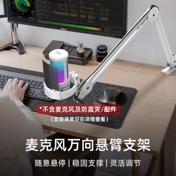 Fifine professional microphone stand indoor e-sports game anchor live recording dubbing entertainment singing shockproof noise reduction fixed cantilever desktop dedicated portable microphone stand bm63 stand white (only suitable for 5/8 interface)