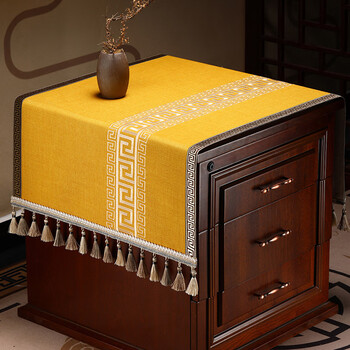 Nest chinese bedside table cover long dust-proof cover high-end embroidered fabric refrigerator washing machine cover cloth custom-made lucky lianlian yellow doris linen embroidery width 45*length 110cm (double-layer craft)