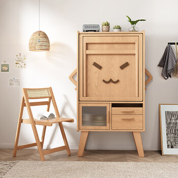 Xiao mu wu folding dining table and sideboard integrated folding dining table and chair combination household small apartment solid wood dining table single dining table