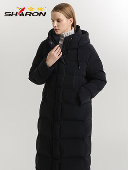 Sharon thickened down jacket women's long loose autumn and winter light pink jacket casual versatile sports style xuan qing black s