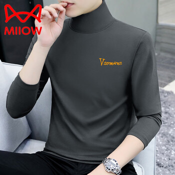 Miiow high collar men's long-sleeved underwear elastic slim men's bottoming warm shirt spring and autumn casual men's middle-aged and elderly tops c8187 carbon gray m