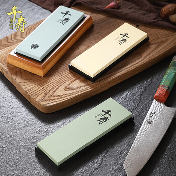 Qianshou professional sharpening stone double-sided household kitchen knife sharpening artifact commercial ultra-fine ground white corundum oilstone 5000 mesh (with rubber anti-slip pad + angle fixer)