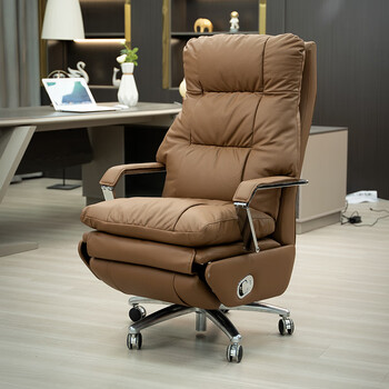 Huqi light luxury multifunctional computer chair electric reclining office chair genuine leather boss chair home comfortable office chair dark brown leather electric model
