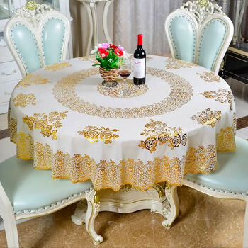 Shifang xiucai thickened round tablecloth is waterproof, anti-scalding and oil-proof, no-wash plastic round tablecloth, thickened household pvc tablecloth, european style, fuguihua 180 gold, suitable for round tables within 1.5 meters