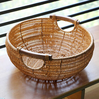 Liexuan fruit basket living room large imitation rattan fruit basket plate hand-woven storage basket household snack bread steamed bun basket large woven fruit basket 35*35*12cm