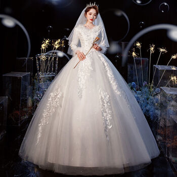 Pzcl wedding dress small 2024 new bride temperament high waist maternity long sleeve thickened warm winter qidi forest super white xl