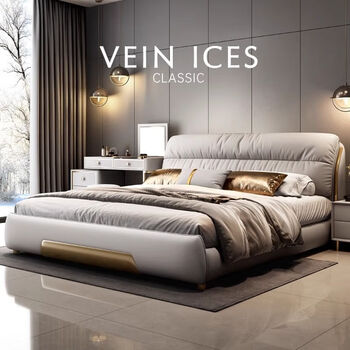 Cooper light luxury leather art bed 1.8m master bedroom king bed modern simple 2m 2.2m double bed storage soft covered wedding bed bed + atour planet independent bag mattress soft 1.5*2m air pressure structure 15cm steel wood high box